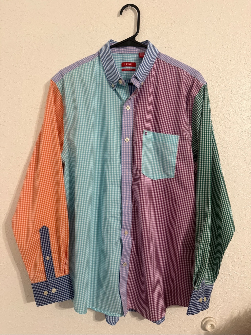 IZOD Men's Multicolor Check Colorblock Long Sleeve Button Down Shirt Size M
